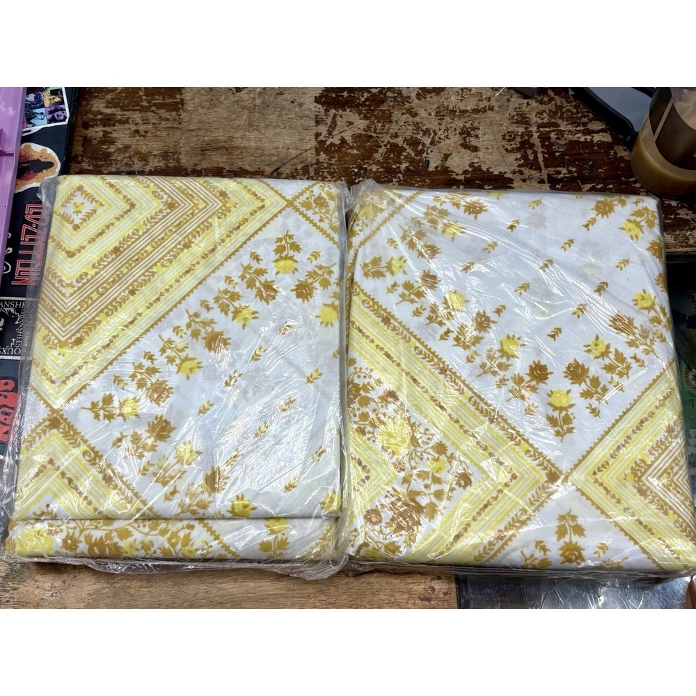 Vintage Set 2 NOS Medley Patch Flat Fitted Sheet Flowers 70s Percale Sears
